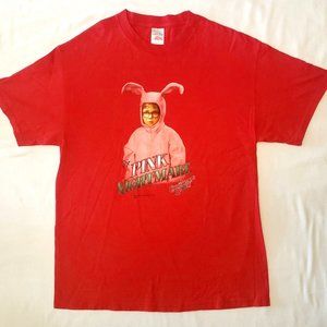 Men's A CHRISTMAS STORY Ralphie in Bunny Suit - Red Christmas T-shirt. Sz. Large